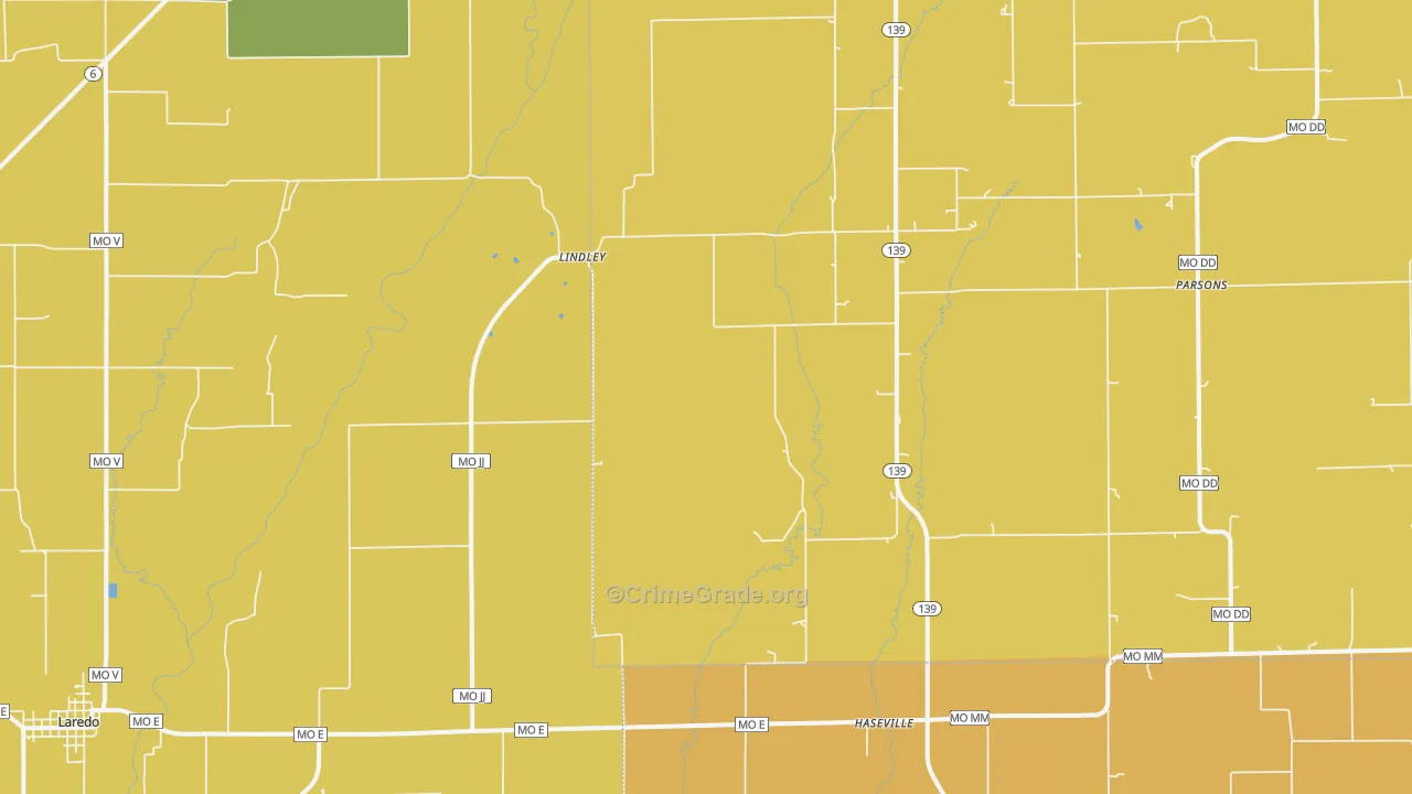 Lindley, MO Map of Burglary Rates
