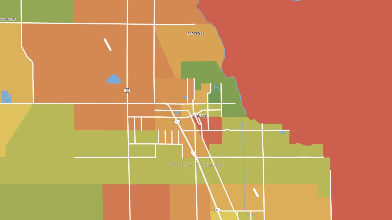 Lindsay, CA Map of Burglary Rates