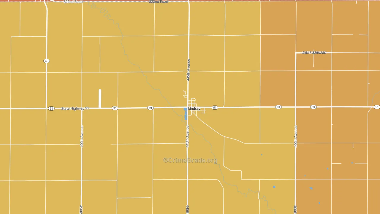 Lindsay, NE Map of Burglary Rates