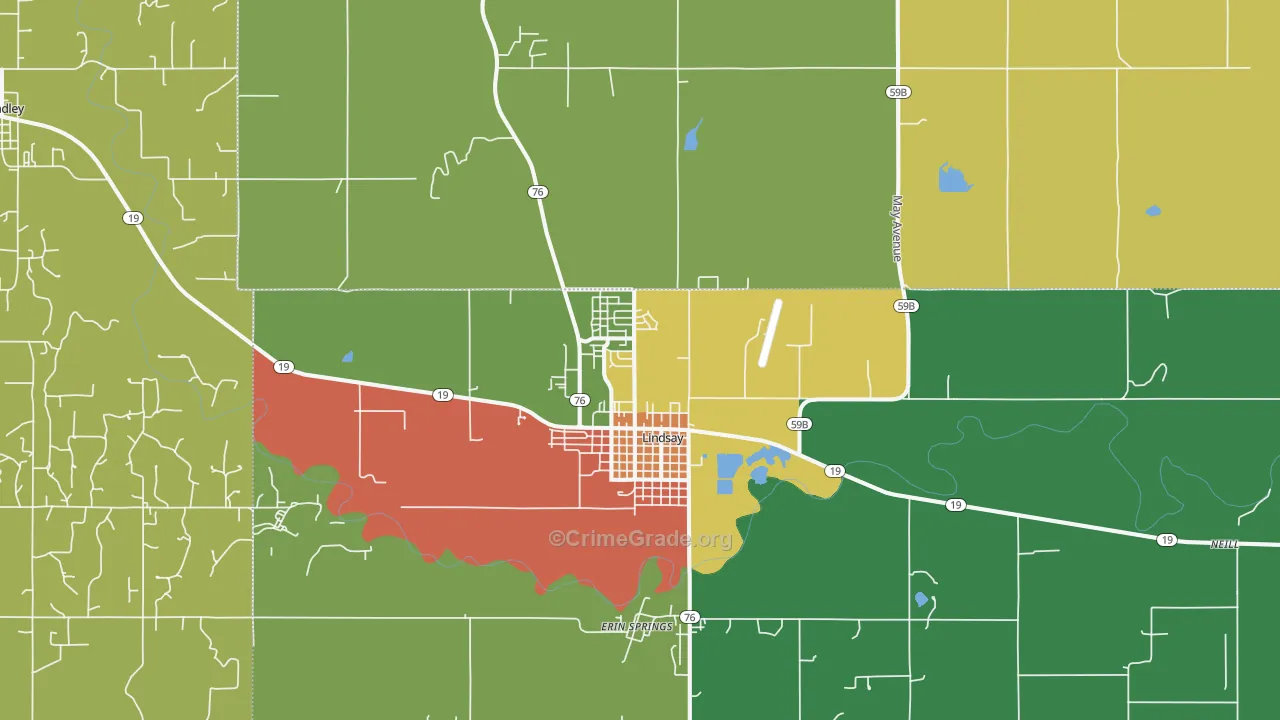 Lindsay, OK Map of Burglary Rates