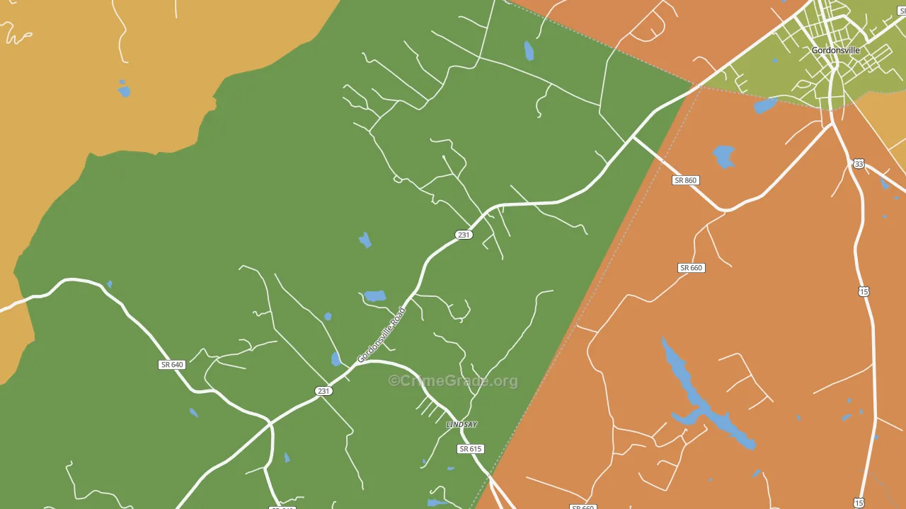 Lindsay, VA Map of Burglary Rates