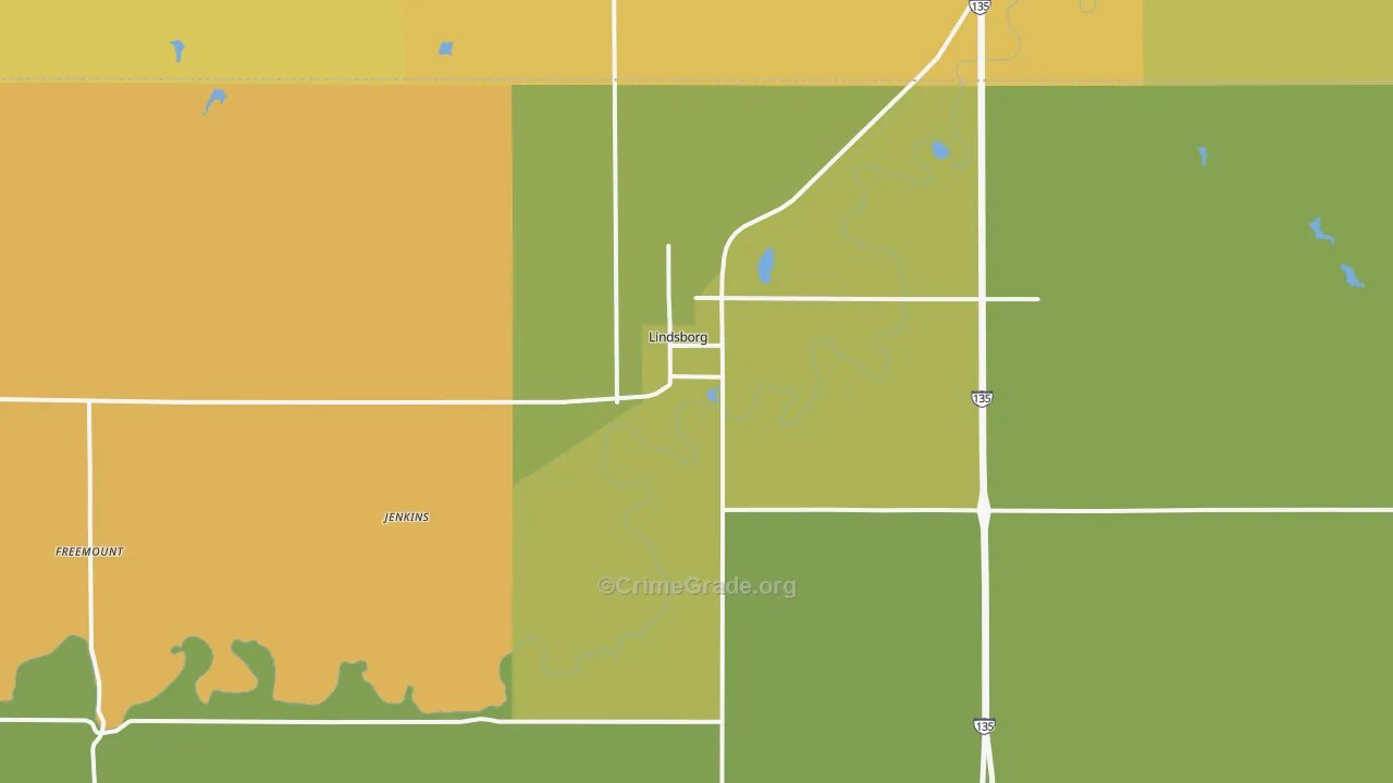Lindsborg, KS Map of Burglary Rates