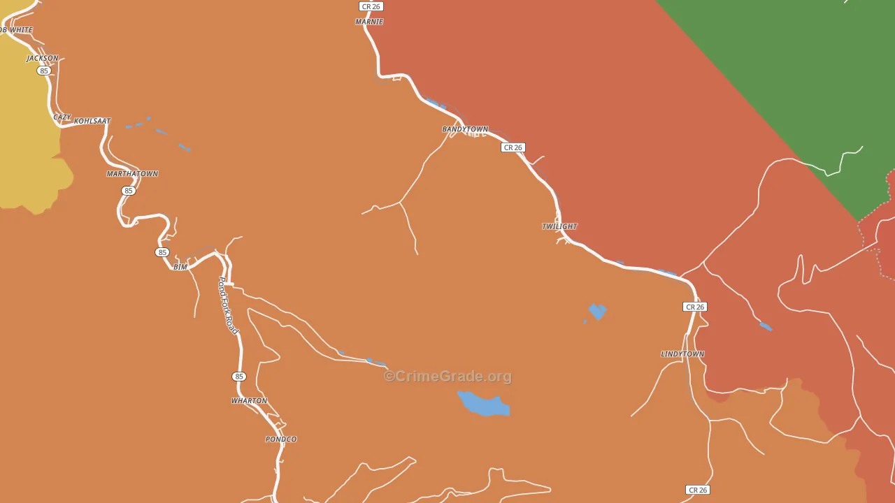 Lindytown, WV Map of Burglary Rates