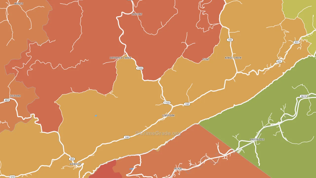 Linefork, KY Map of Burglary Rates