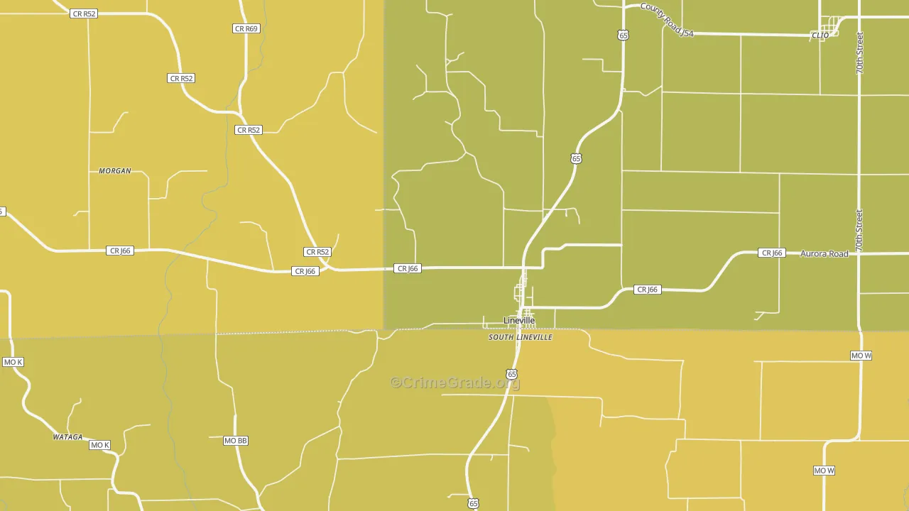 Lineville, IA Map of Burglary Rates