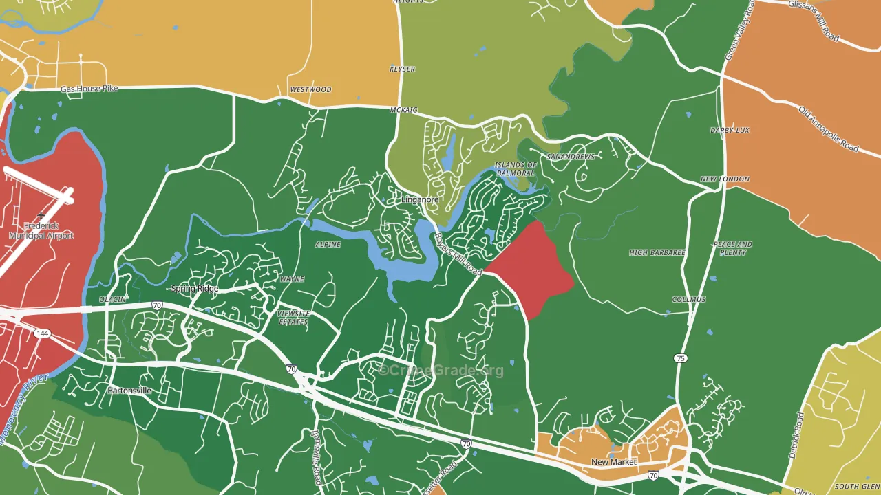 Linganore, MD Map of Burglary Rates