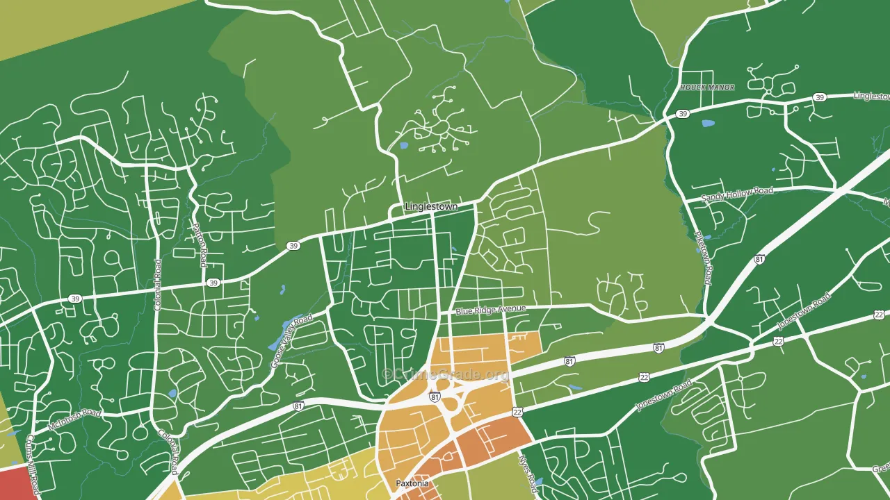 Linglestown, PA Map of Burglary Rates