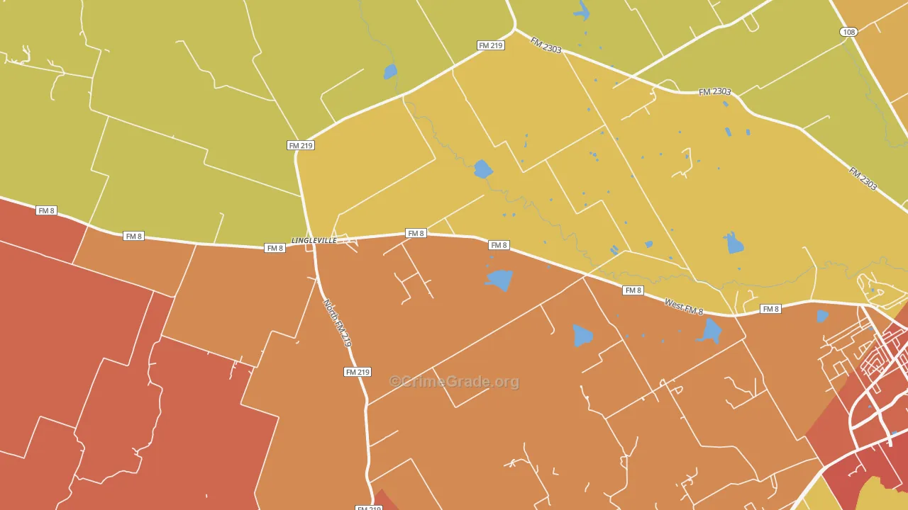 Lingleville, TX Map of Burglary Rates