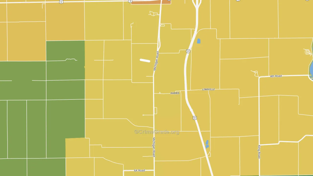 Linkville, IN Map of Burglary Rates