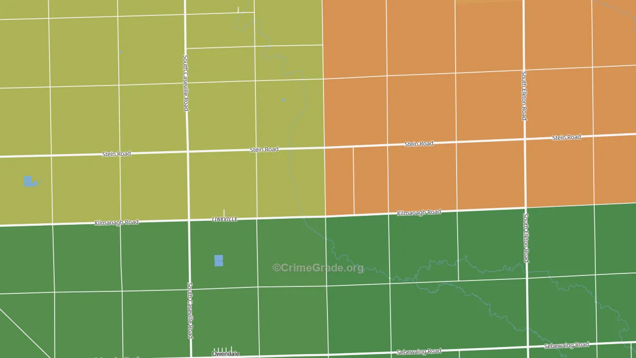 Linkville, MI Map of Burglary Rates