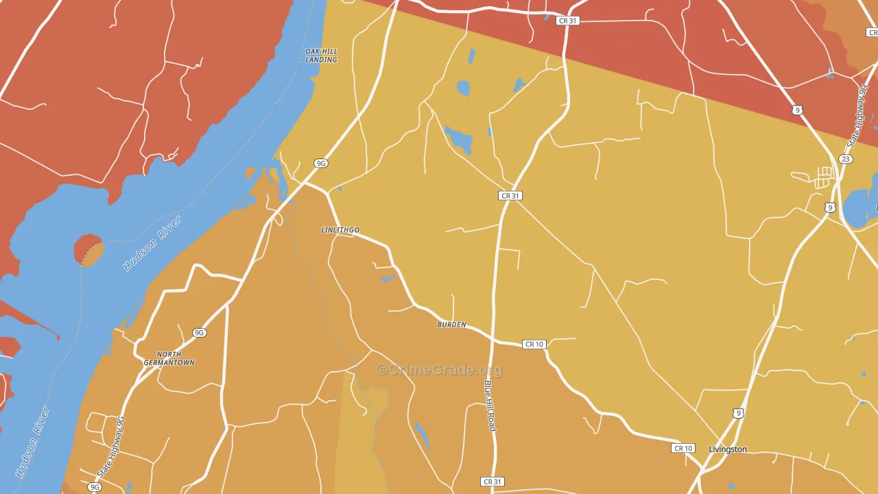 Linlithgo, NY Map of Burglary Rates