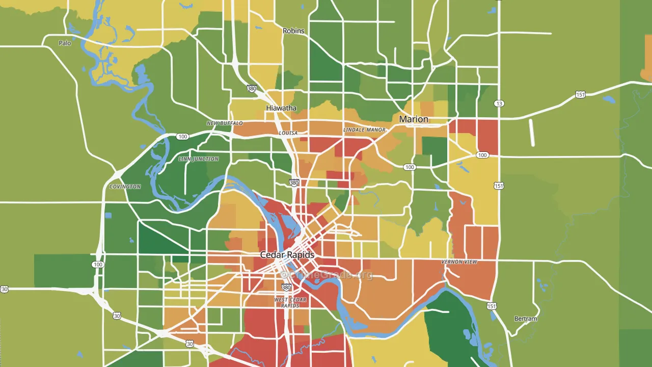Linn County, IA Map of Burglary Rates