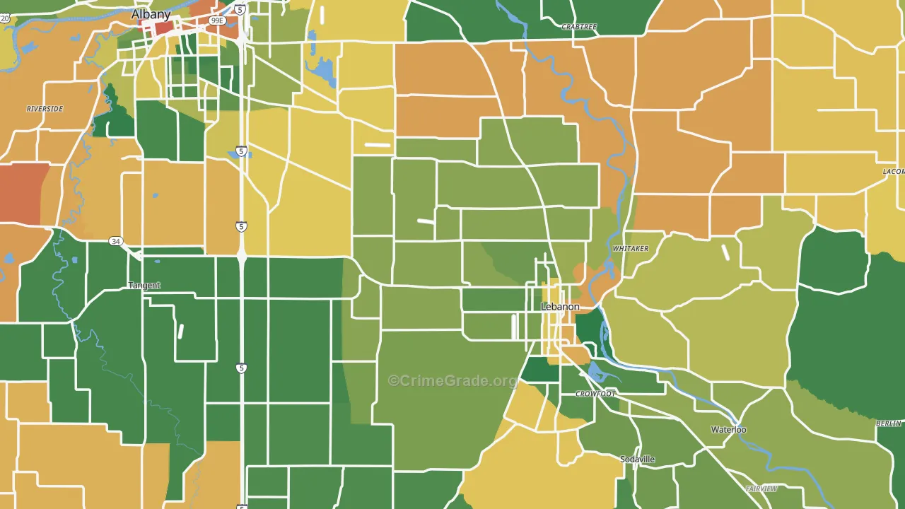 Linn County, OR Map of Burglary Rates