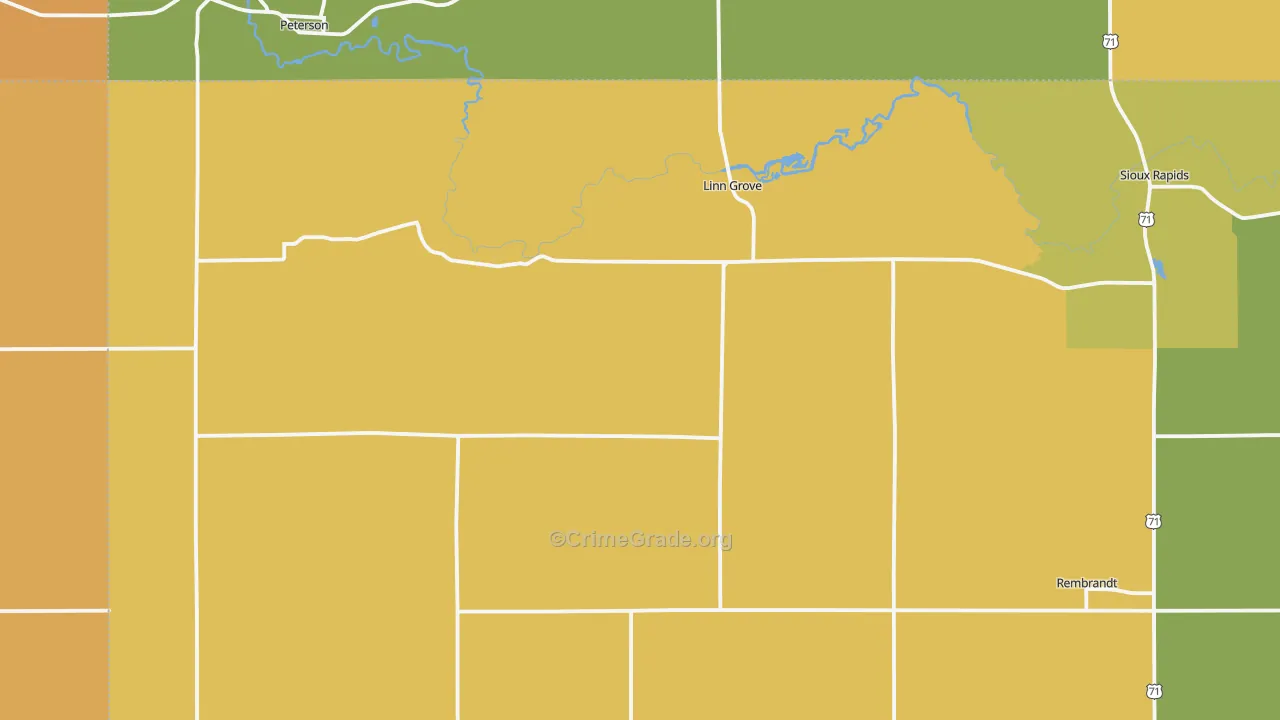 Linn Grove, IA Map of Burglary Rates