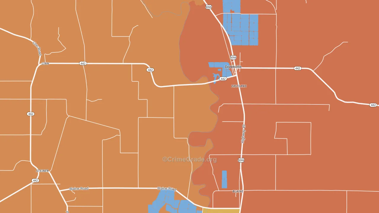 Linn, MS Map of Burglary Rates