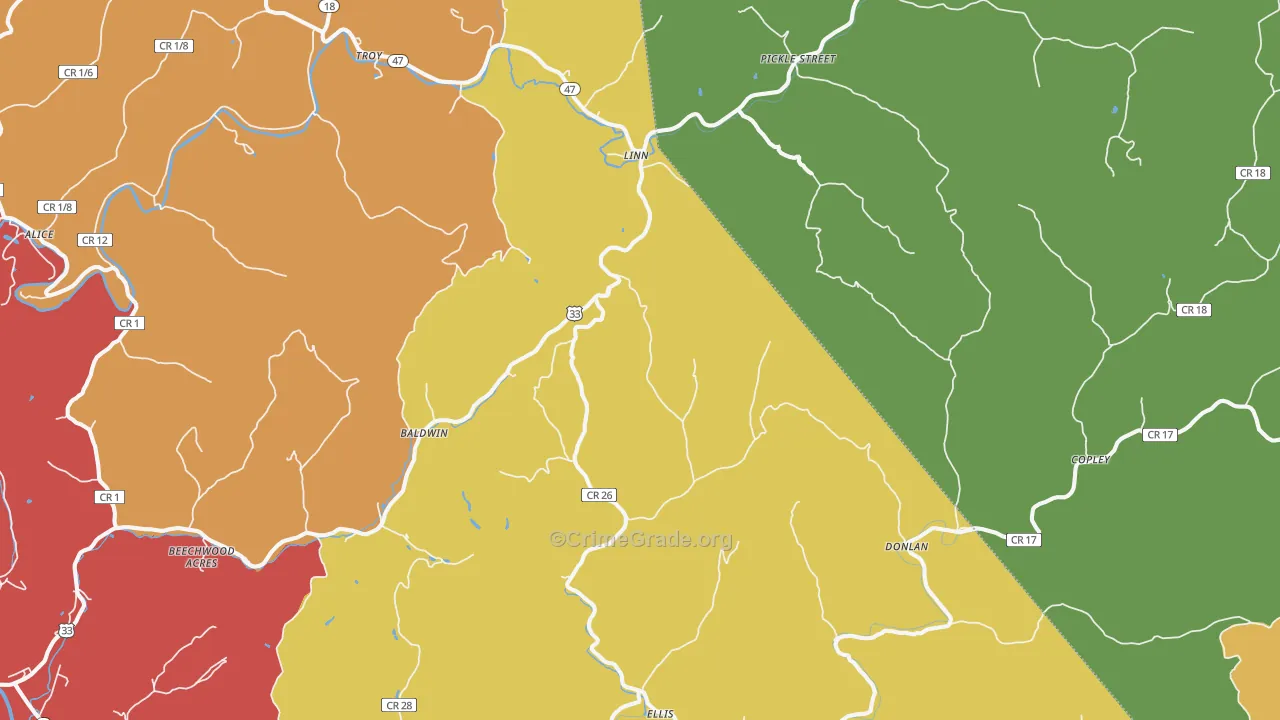 Linn, WV Map of Burglary Rates