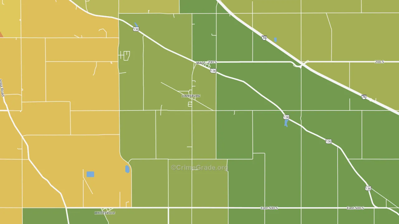 Linnsburg, IN Map of Burglary Rates