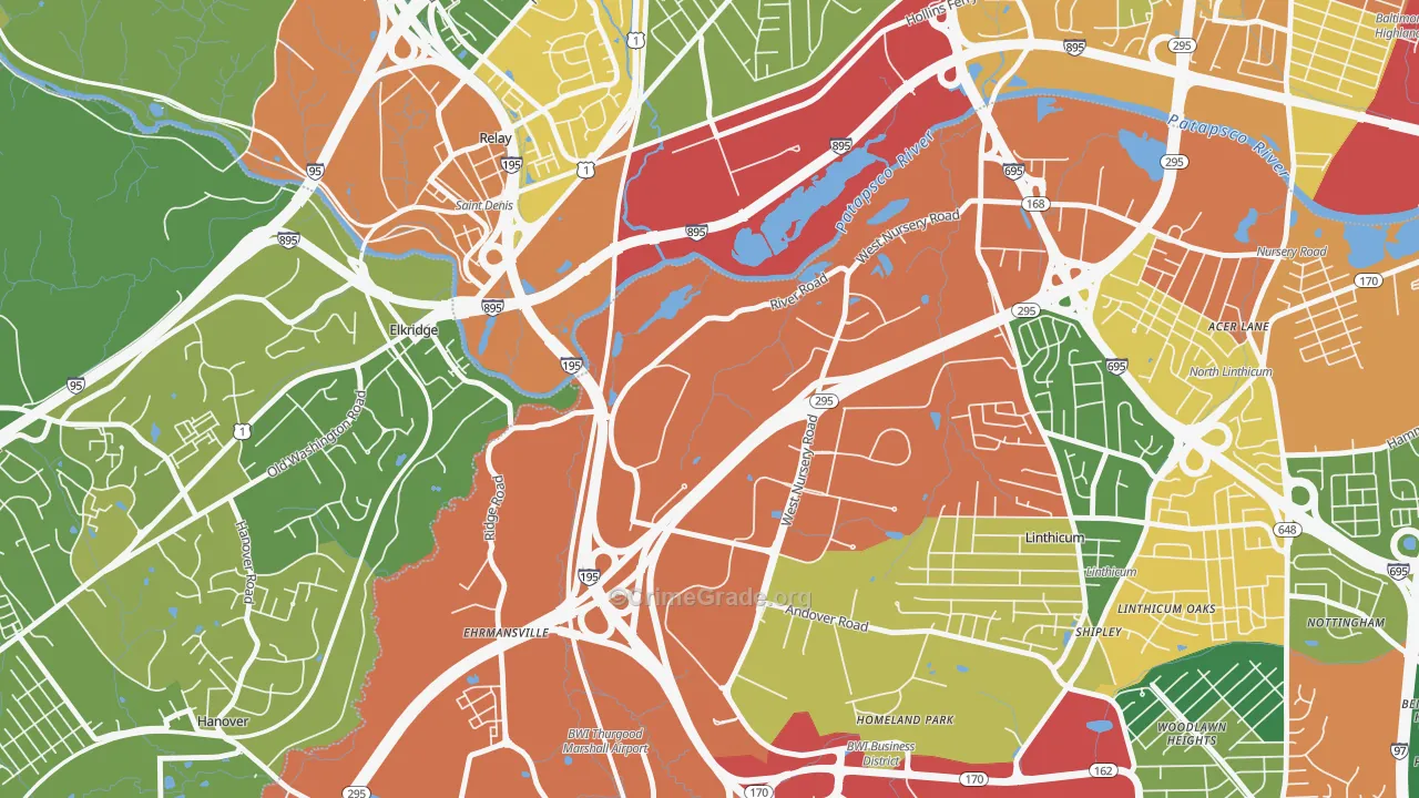 Linthicum Heights, MD Map of Burglary Rates