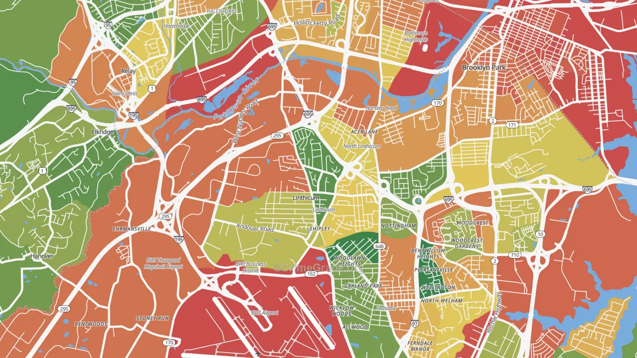 Linthicum, MD Map of Burglary Rates