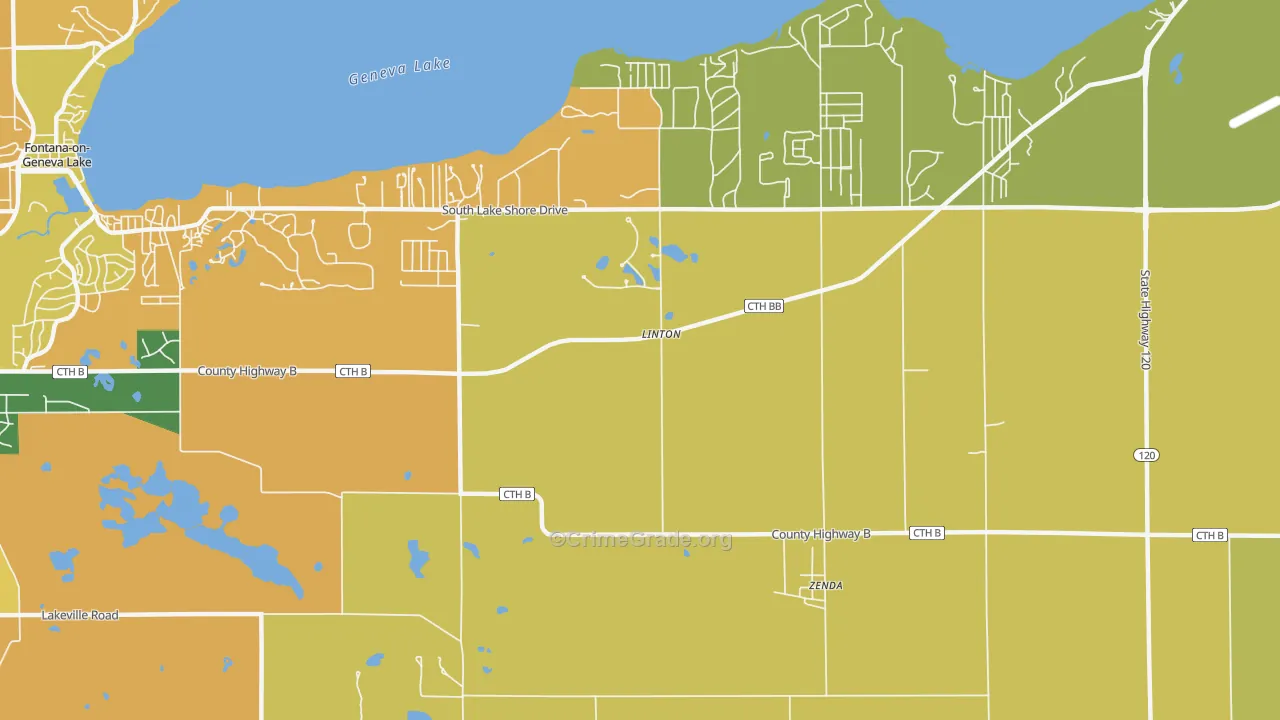 Linton, WI Map of Burglary Rates