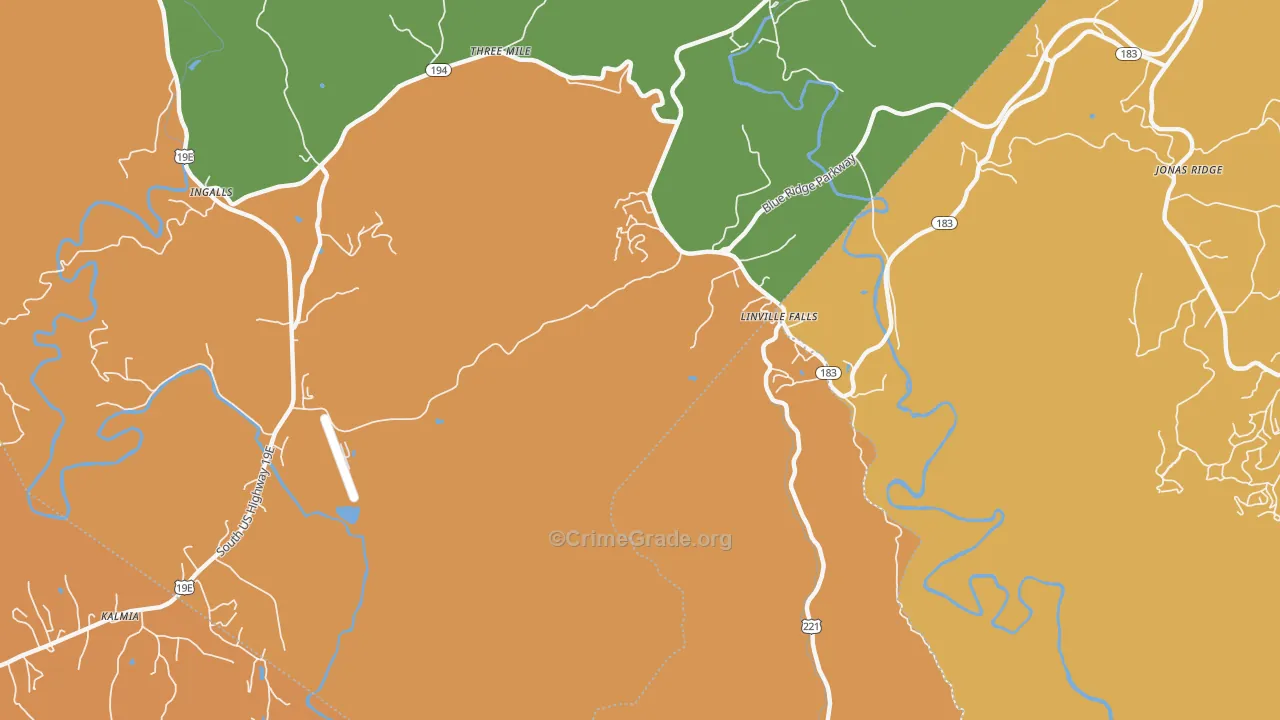 Linville Falls, NC Map of Burglary Rates