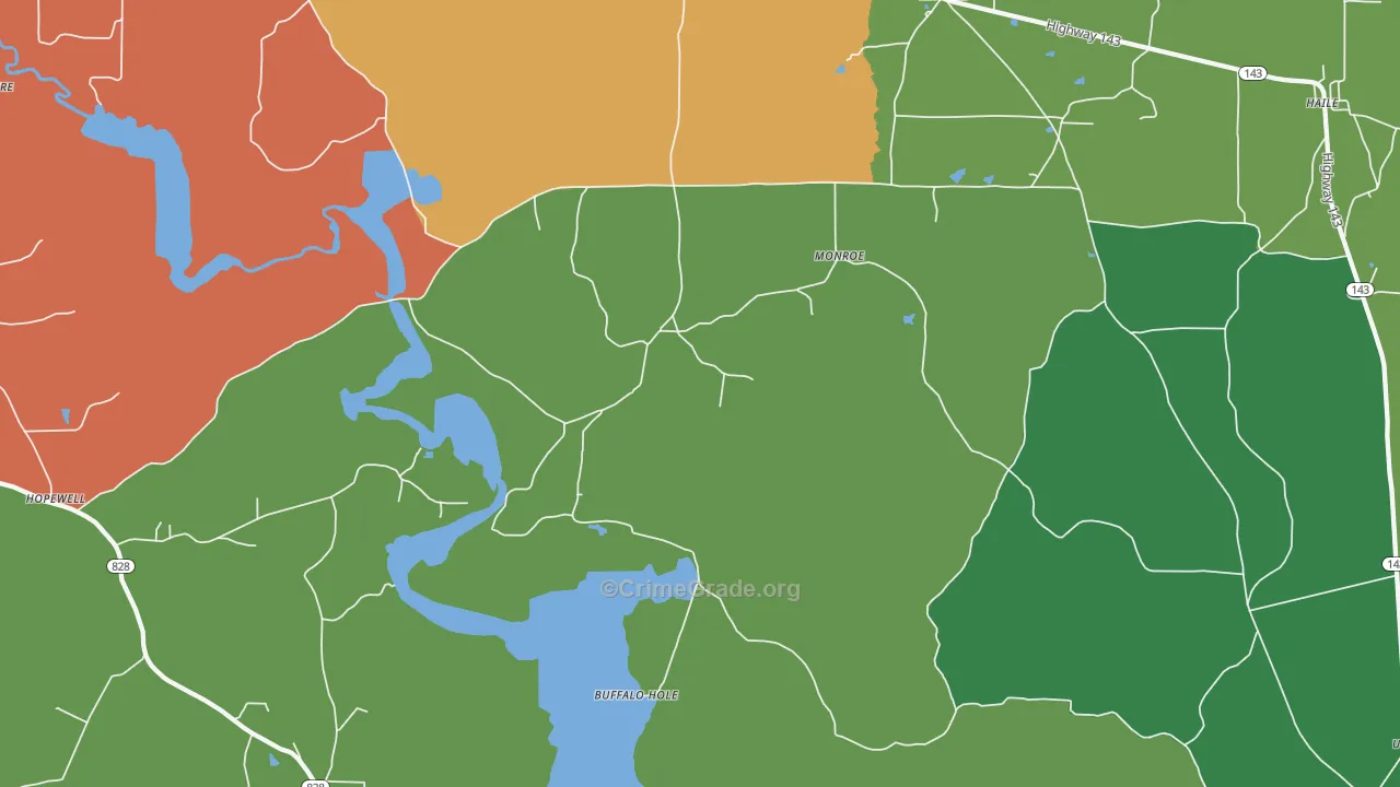 Linville, LA Map of Burglary Rates
