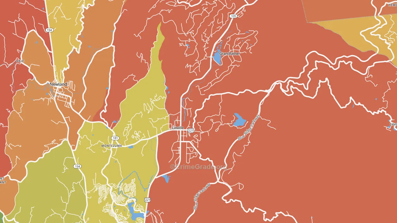 Linville, NC Map of Burglary Rates