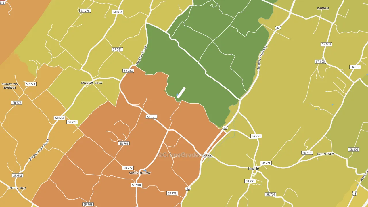 Linville, VA Map of Burglary Rates