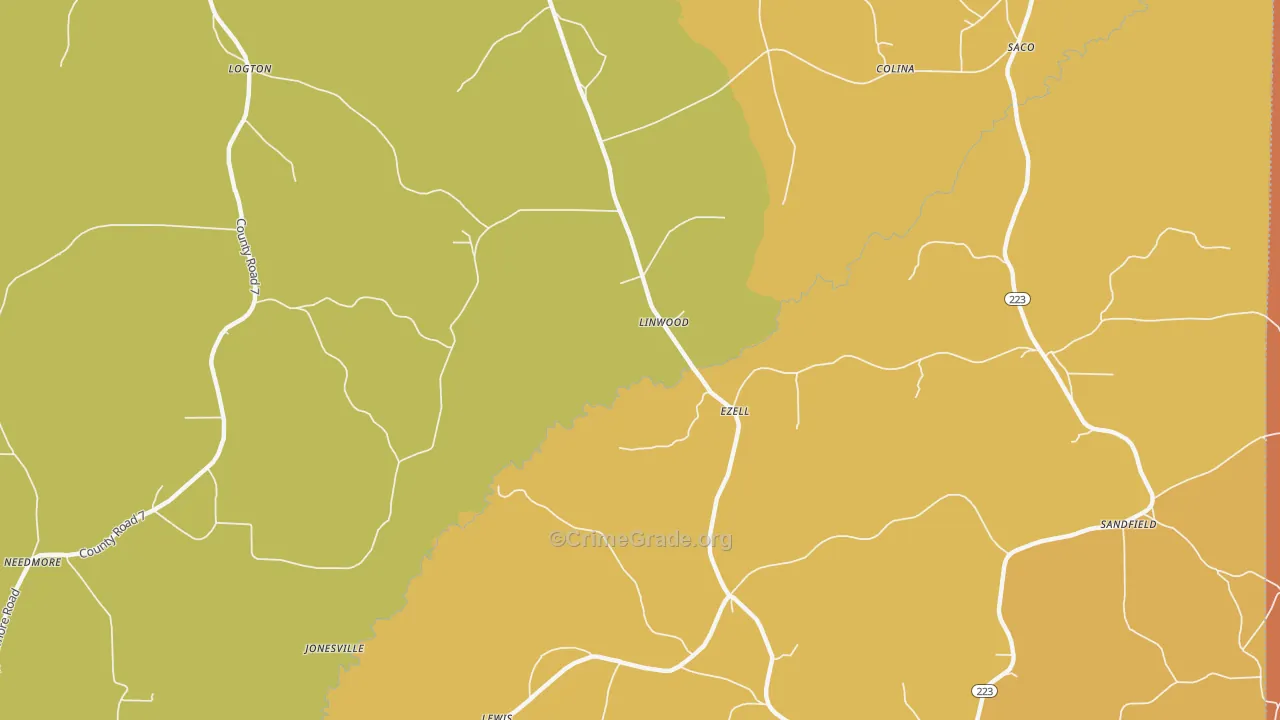 Linwood, AL Map of Burglary Rates