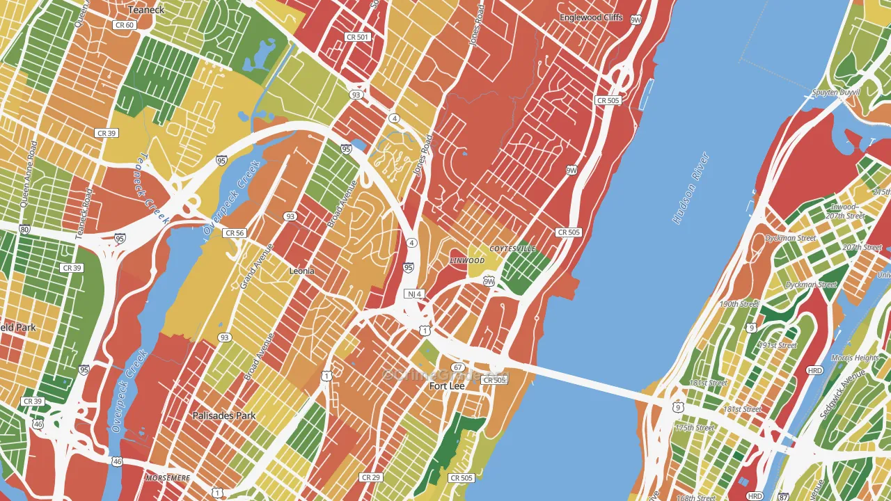 Linwood, Fort Lee, NJ Map of Burglary Rates