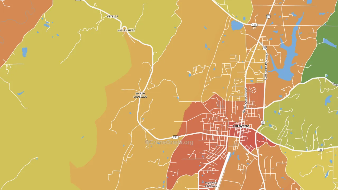 Linwood, GA Map of Burglary Rates