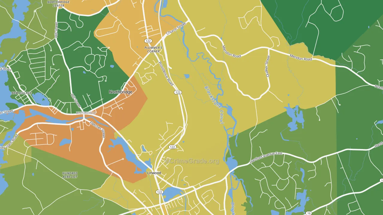 Linwood, MA Map of Burglary Rates
