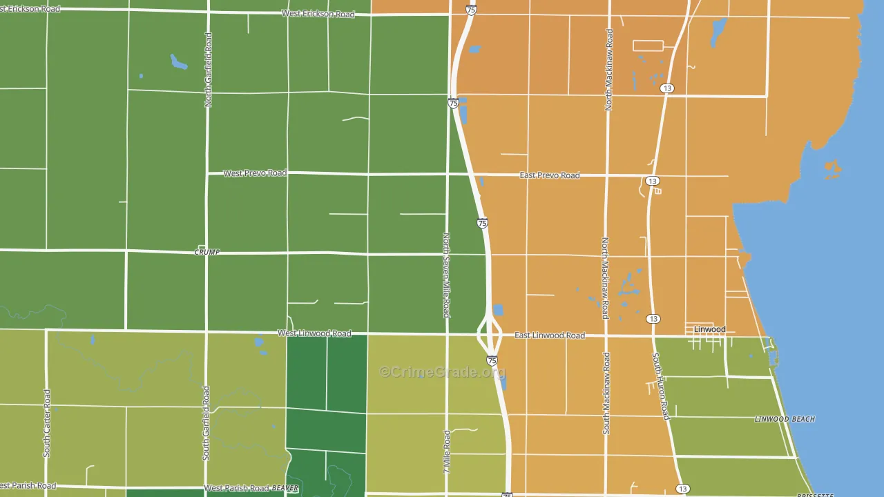 Linwood, MI Map of Burglary Rates