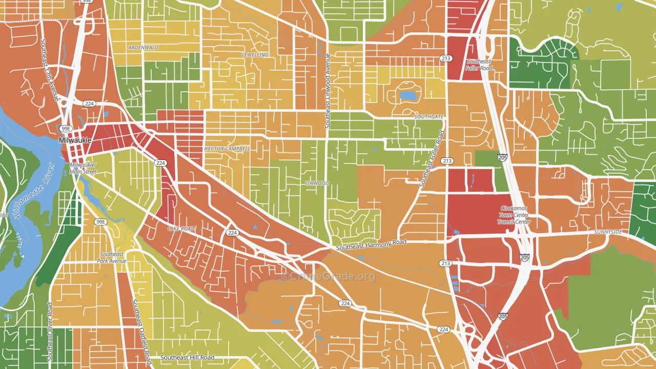 Linwood, Milwaukie, OR Map of Burglary Rates