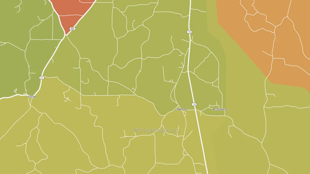 Linwood, MS Map of Burglary Rates