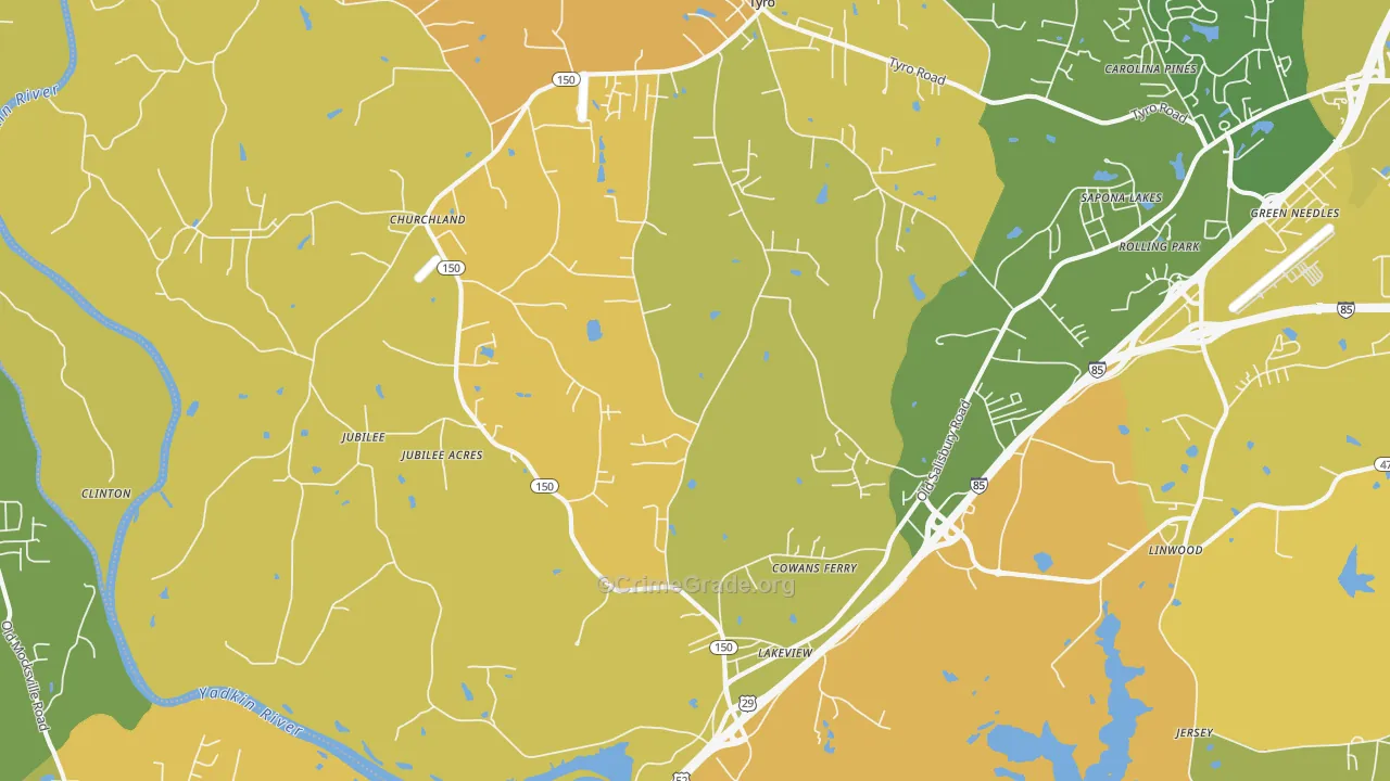 Linwood, NC Map of Burglary Rates