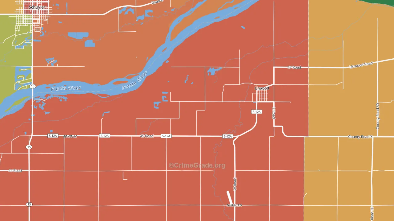 Linwood, NE Map of Burglary Rates