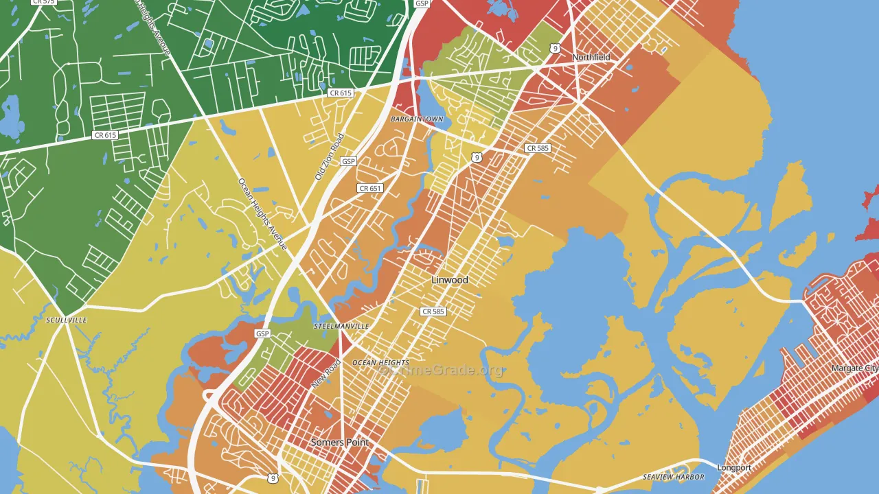 Linwood, NJ Map of Burglary Rates