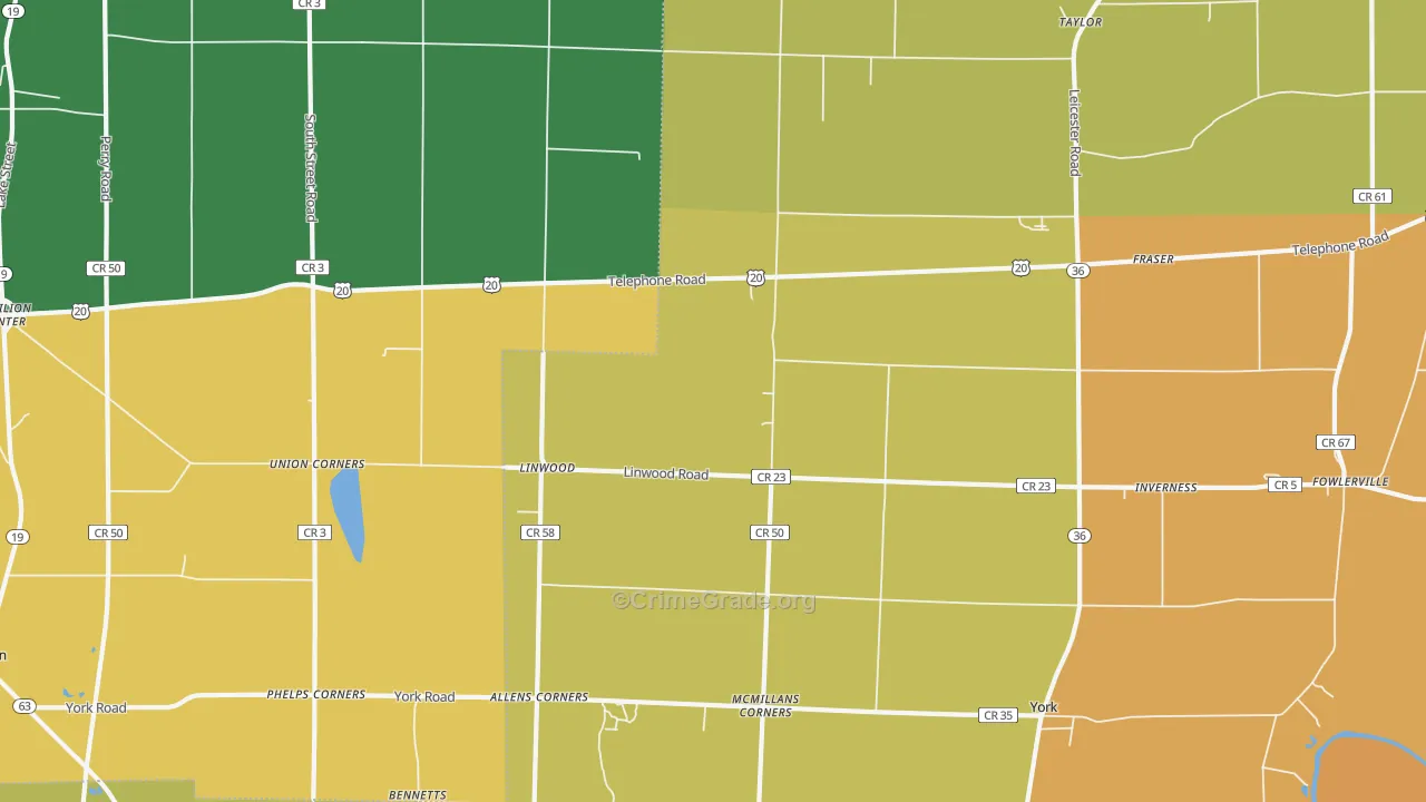 Linwood, NY Map of Burglary Rates