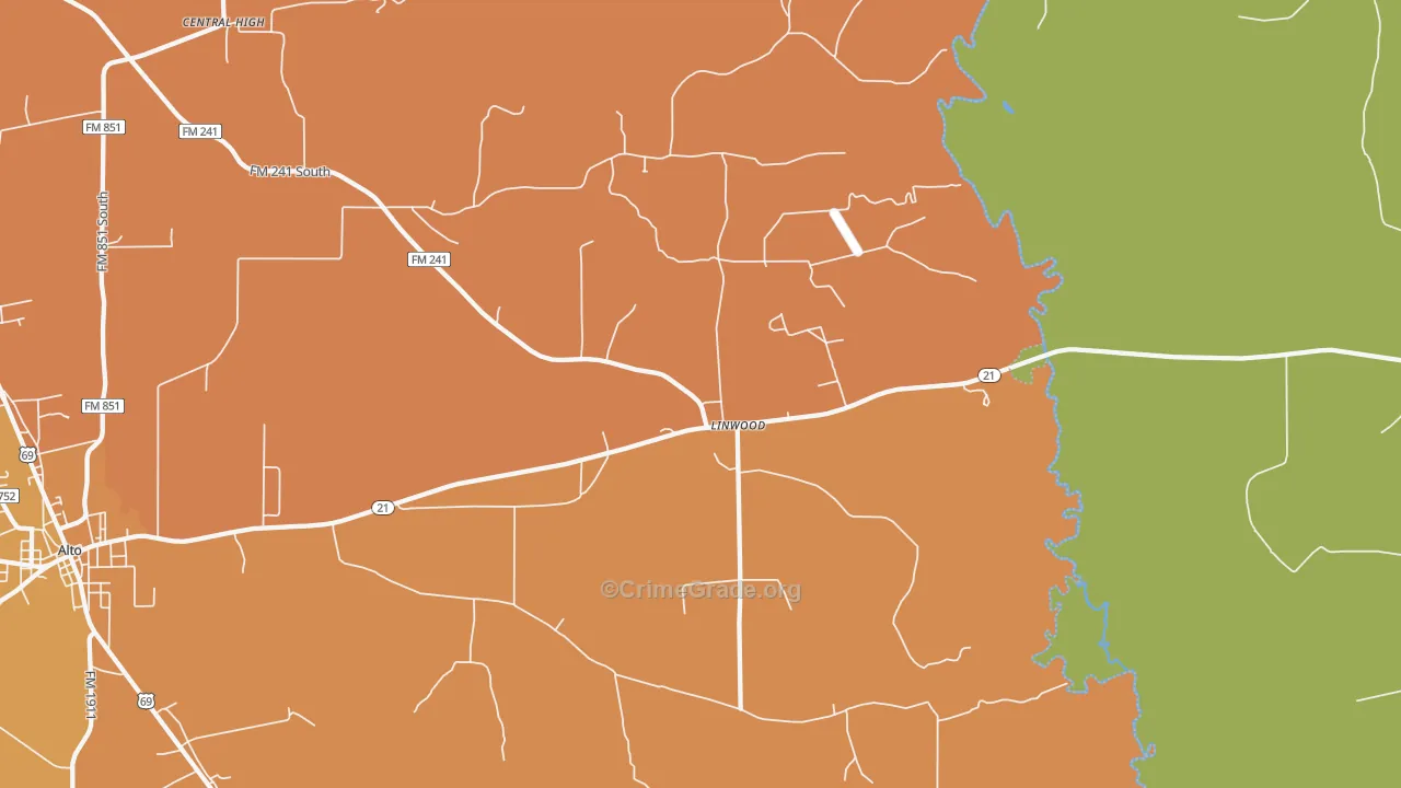 Linwood, TX Map of Burglary Rates