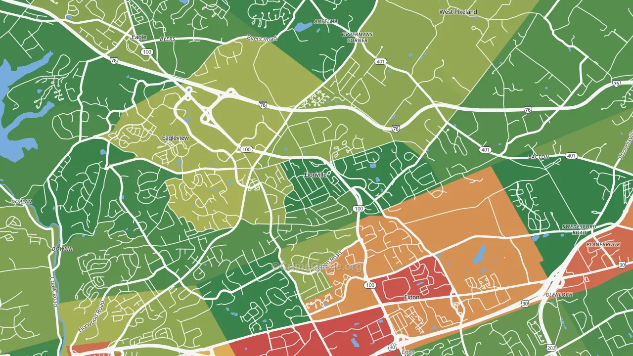 Lionville, PA Map of Burglary Rates