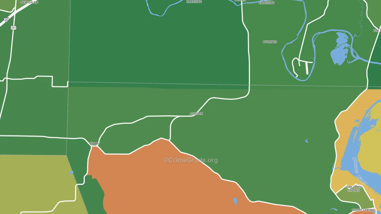 Lipan, TX Map of Burglary Rates