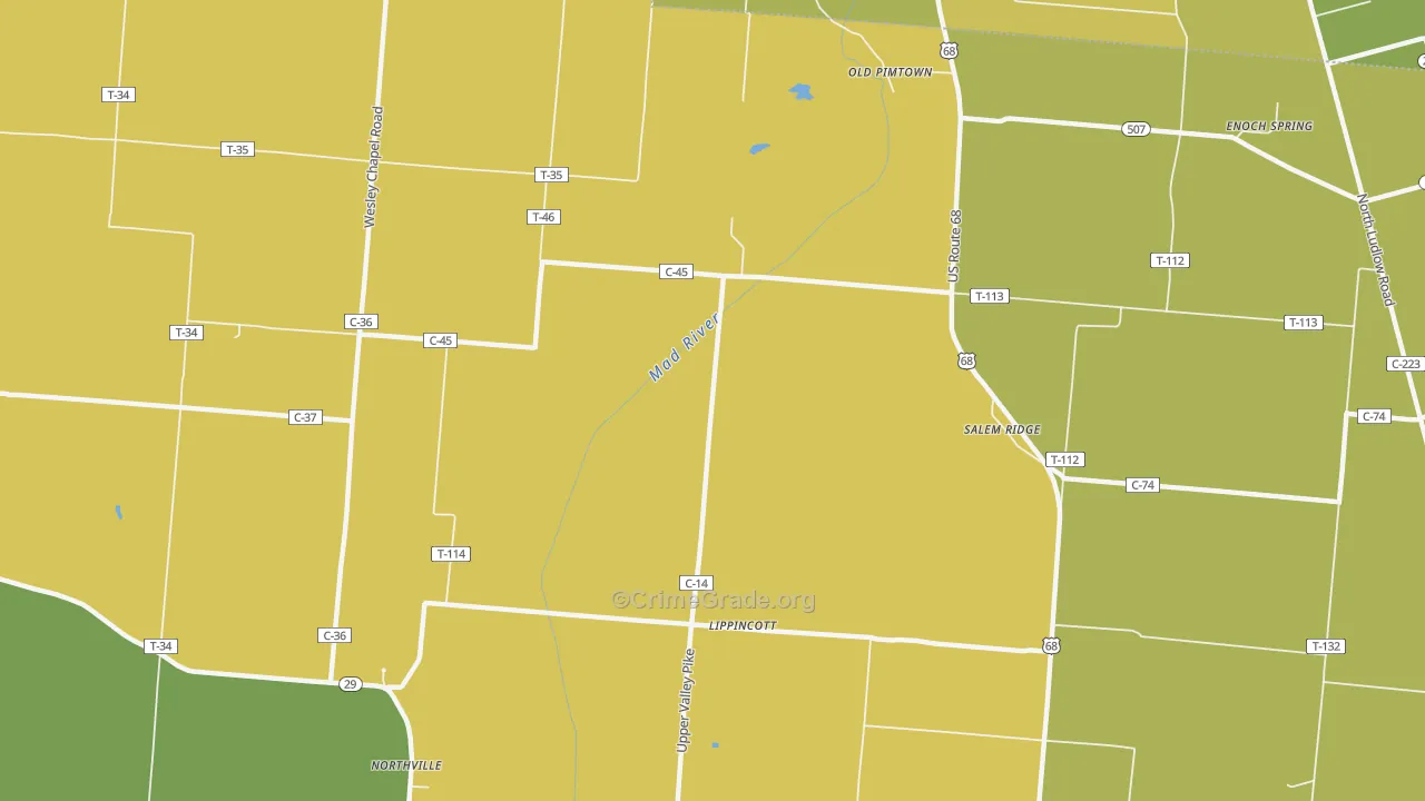 Lippincotts, OH Map of Burglary Rates