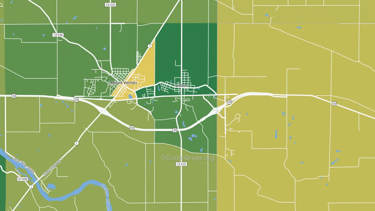 Lisbon, IA Map of Burglary Rates