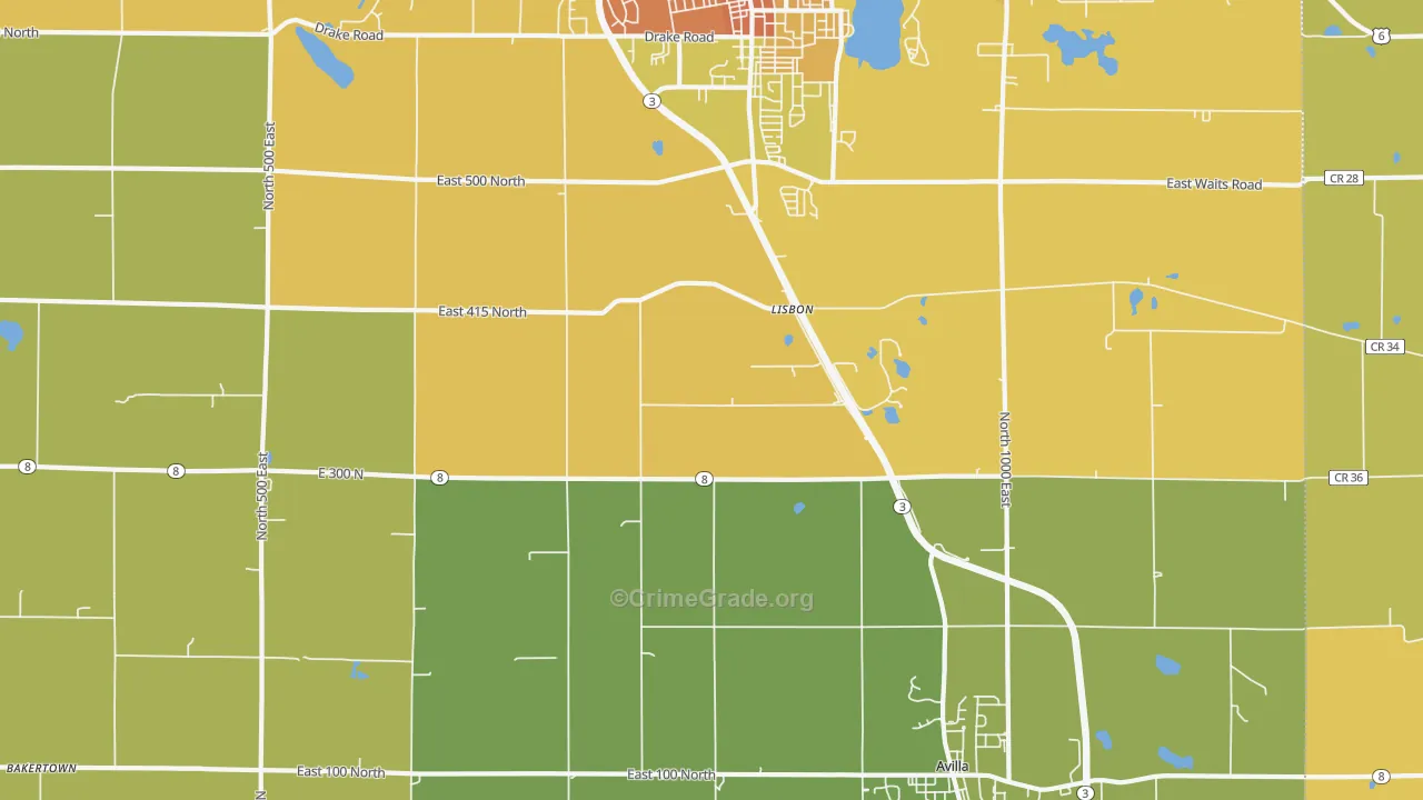 Lisbon, IN Map of Burglary Rates
