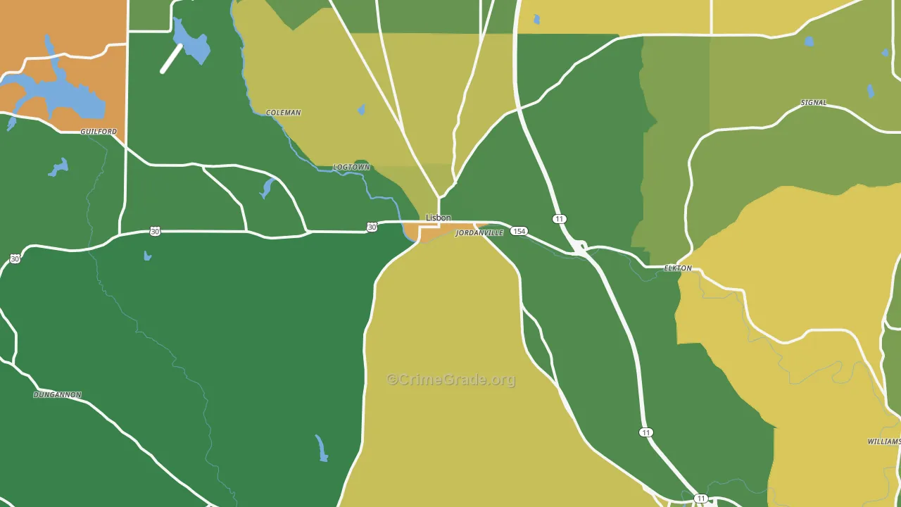 Lisbon, OH Map of Burglary Rates