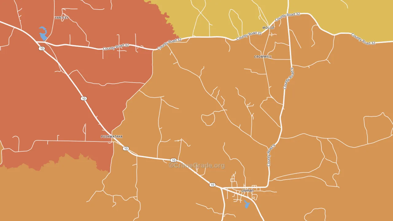 Lisman, AL Map of Burglary Rates
