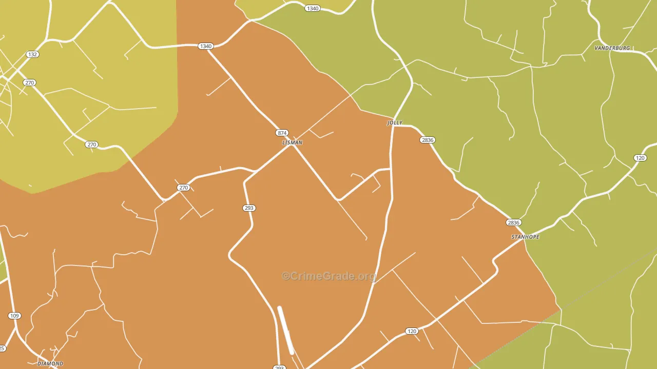 Lisman, KY Map of Burglary Rates