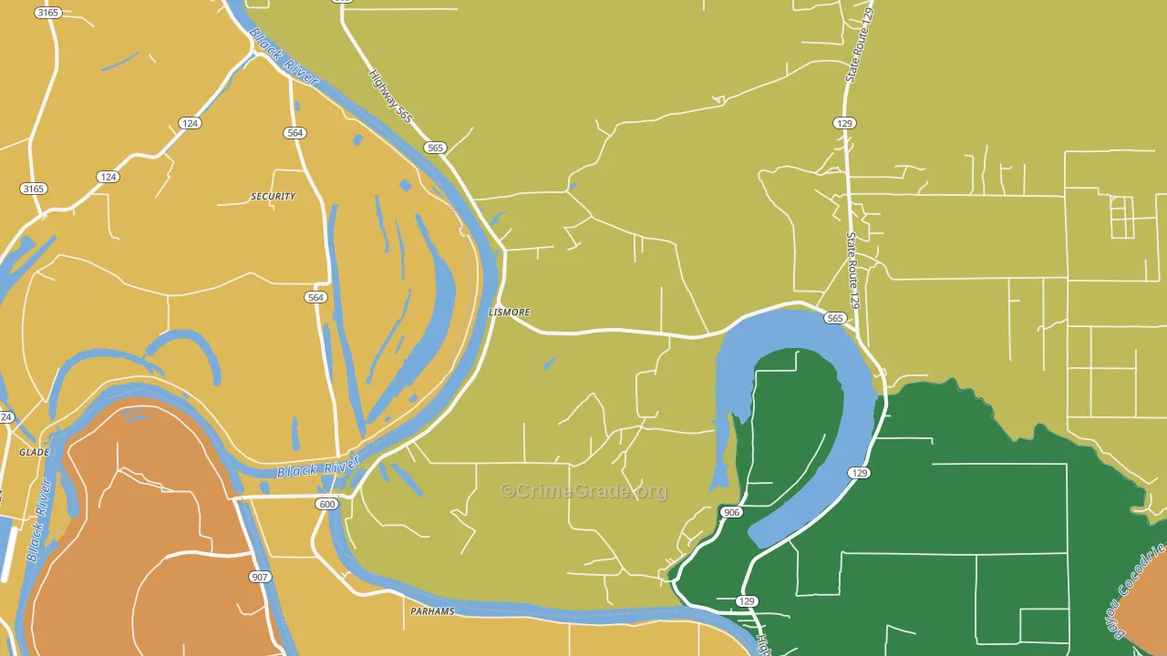 Lismore, LA Map of Burglary Rates