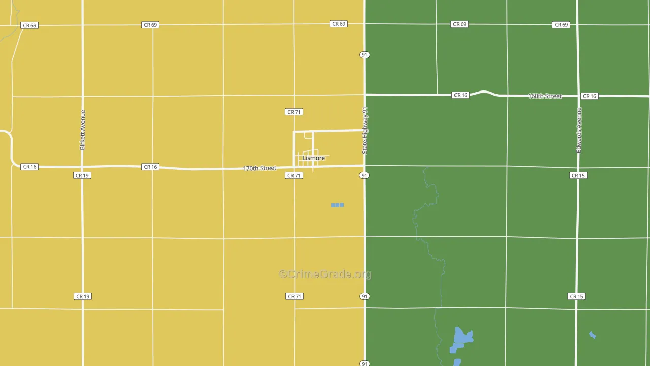 Lismore, MN Map of Burglary Rates